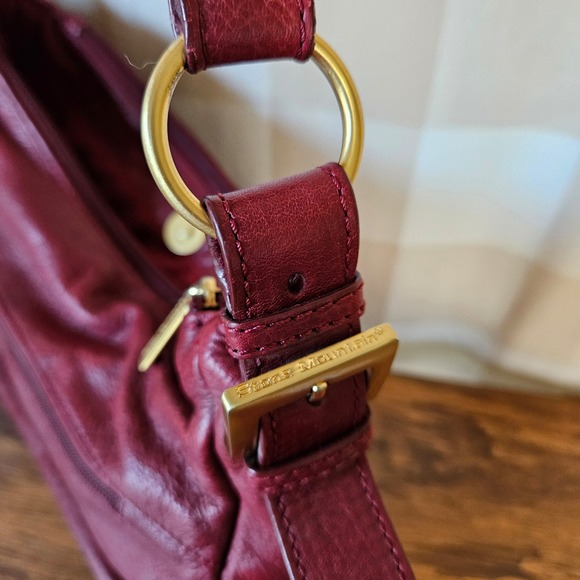 Stone Mountain Burgundy Red Pebbled Leather Hobo Shoulder Bag Purse Pockets Gold - Picture 4 of 7